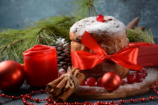 Christmas and New Year concept Panettone Italian Christmas cake