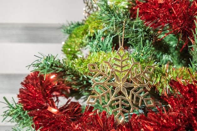 Christmas and New Year Decoration Baubles hanging on Christmas Tree