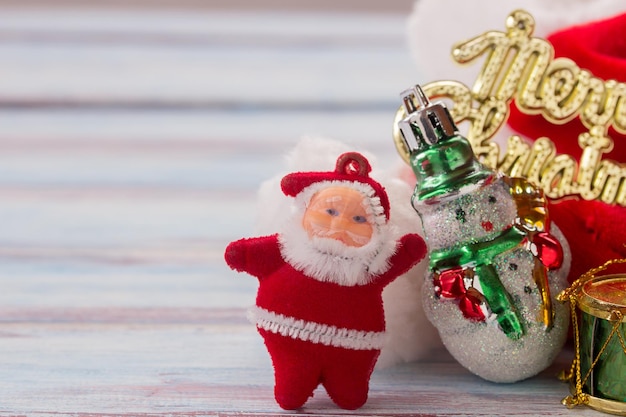 Christmas and new year decoration on old grunge wooden table