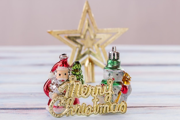 Christmas and new year decoration on old grunge wooden table