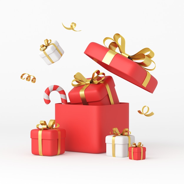 Christmas and new year design. realistic white and red gifts boxes. 3d rendering