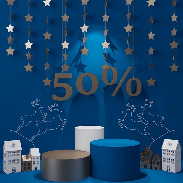 Christmas or New year eve product podium display with 50 percent discount