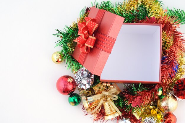 Christmas and New year gift box with decorations 