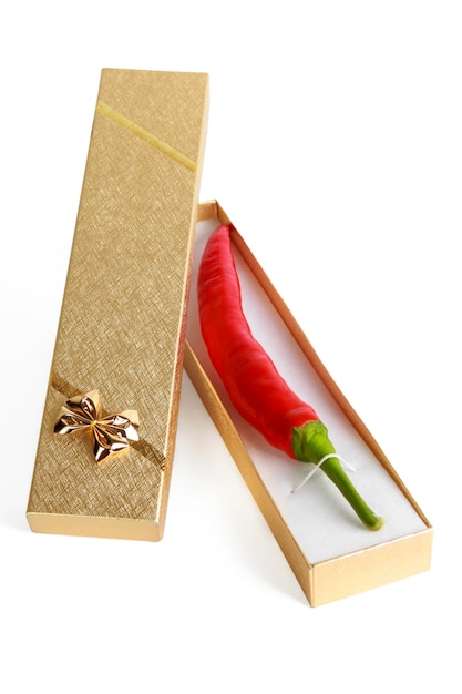 Christmas and New Year gift with red chile isolated on the white background