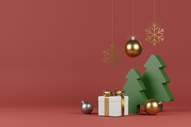 Regali di natale e capodanno con coriandoli e decorazioni. banner design 3d illustration