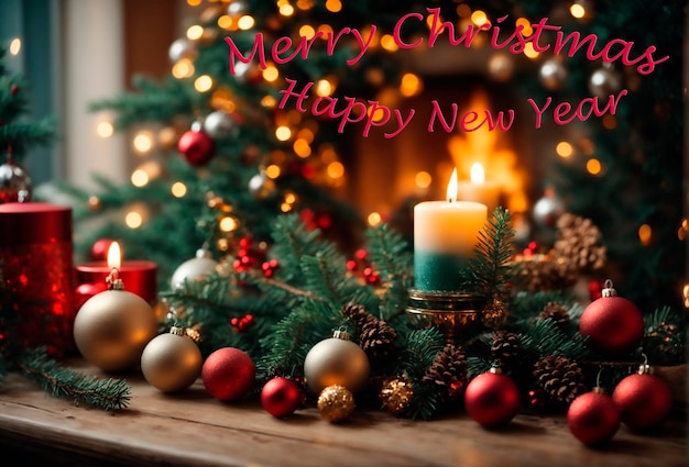 Photo christmas new year greeting card beautiful background festive mood