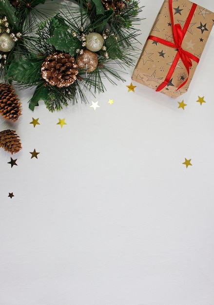 Christmas and New Year holiday background. Christmas gifts on white background top view. Flat lay