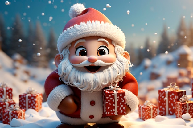 산타클로스에 눈사람이 있는 크리스마스 및 새해 휴일 개념 Generative AI