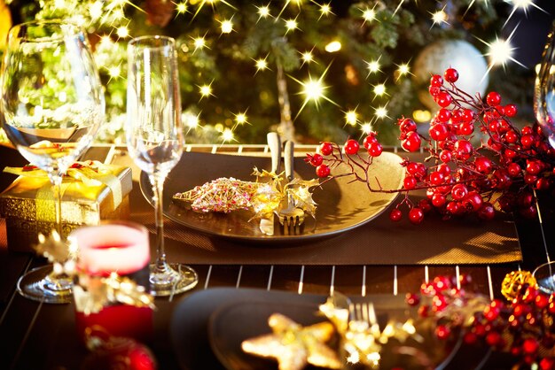 Christmas And New Year Holiday Table Setting Celebration