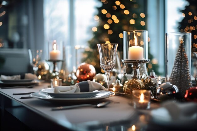 クリスマスと新年のライフスタイルのテーブルセッティング
