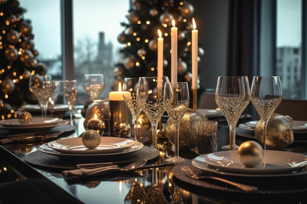 Christmas and New Year lifestyle table setting