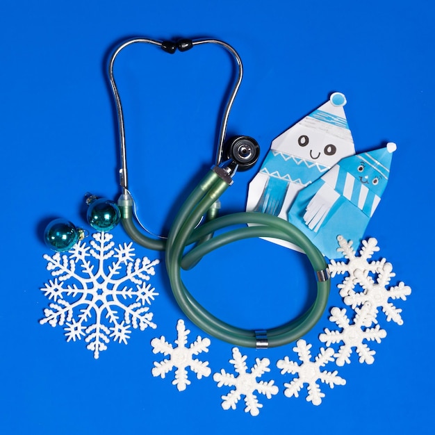 Christmas and New Year Medicine Stethoscope Snowmen and Snowflakes