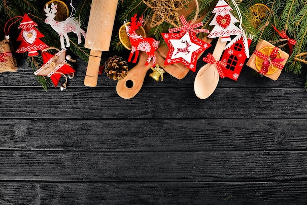 christmas and new year preparing for cooking free space for your text top view