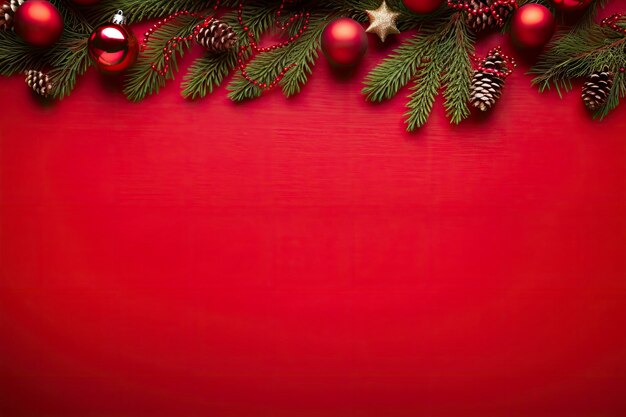 Christmas or new year red background with fir decor