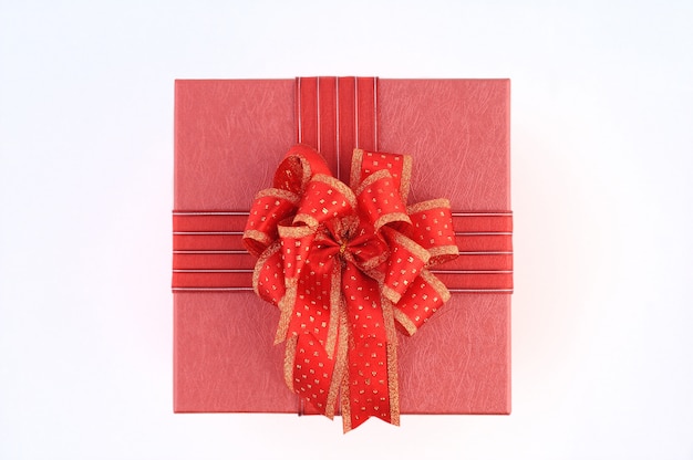 Christmas and New year red gift box. White Background.