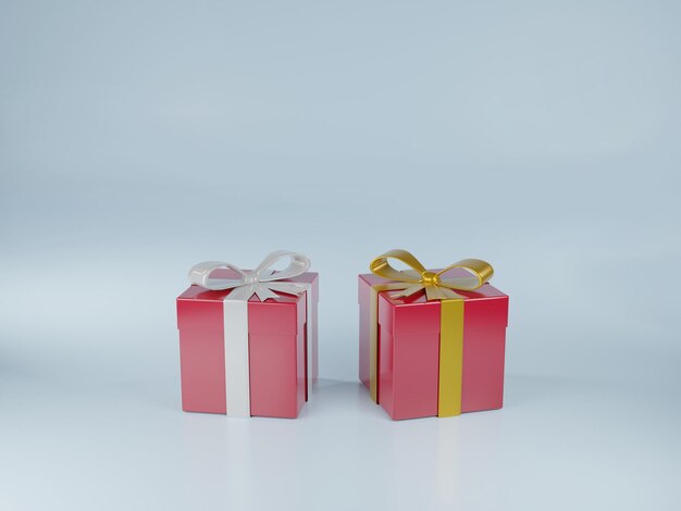 Christmas and New Year's Day Two red gift boxes on blue background 3D render image