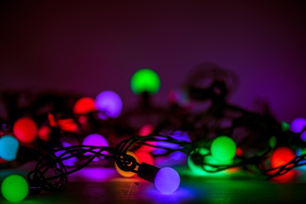 Christmas. New Year's Eve. multicolored garland. Background Holiday Horisontal