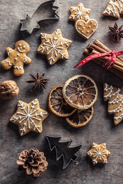 Christmas and New Year's gingerbread with forms cinnamon and star anise