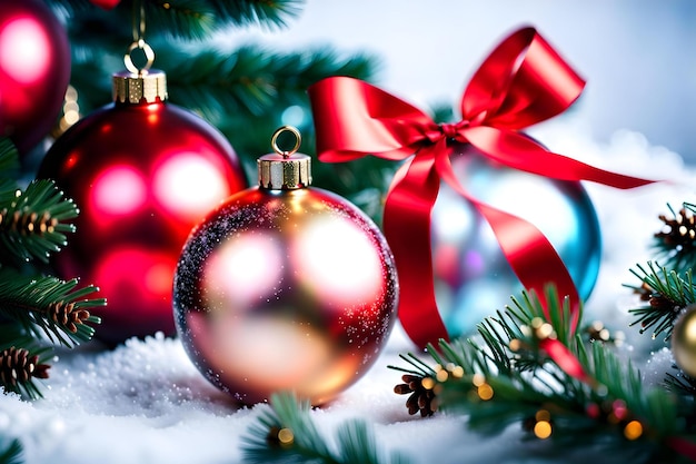 クリスマス新年のイラスト完璧な正しい形のボール柔らかい冬の色合いのぼやけた背景