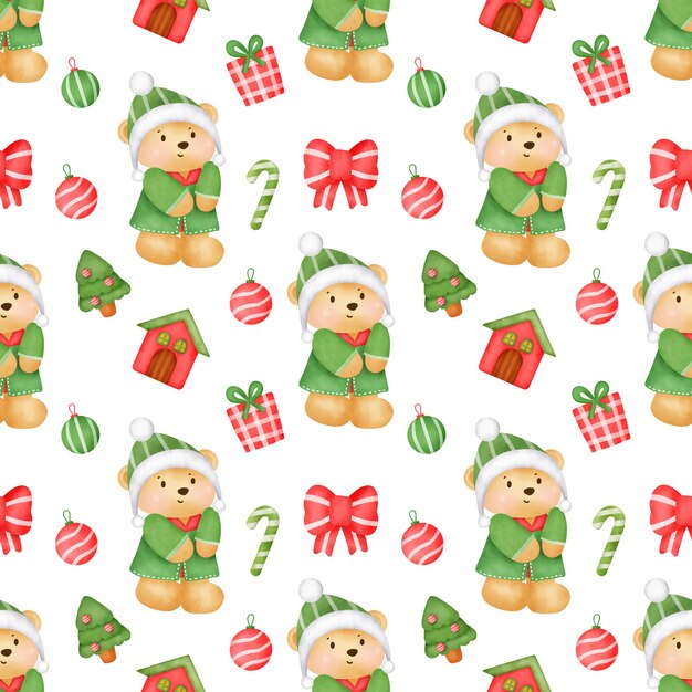 Christmas and new year seamless patterns with cute bear.