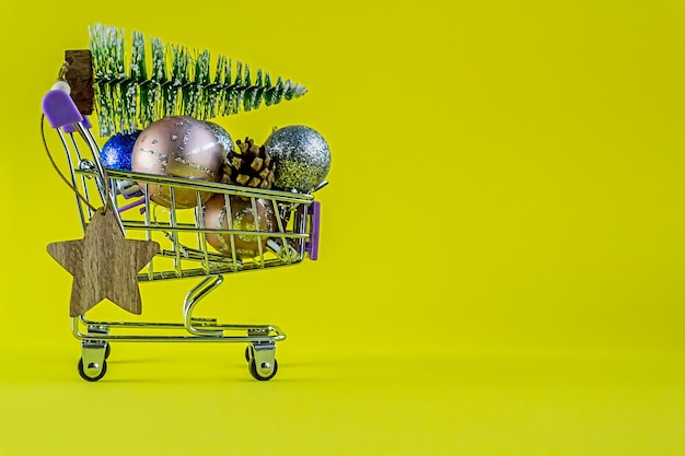 Christmas or new year shopping, yellow background