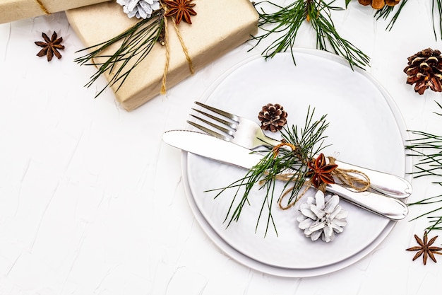 Christmas or New Year table setting.