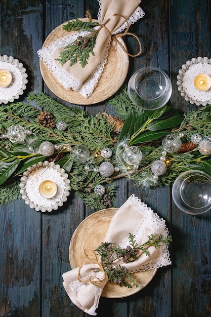 Photo christmas or new year table setting