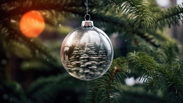 Christmas and New years eve background Close up of a beautiful ball on Christmas tree