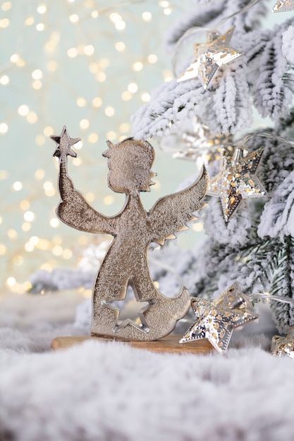 Christmas and newyear cozy decoration, bokeh background.