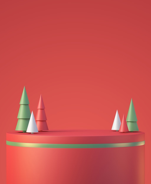 Christmas and newyear product podium mockup display background with chirstmas tree,3D render background