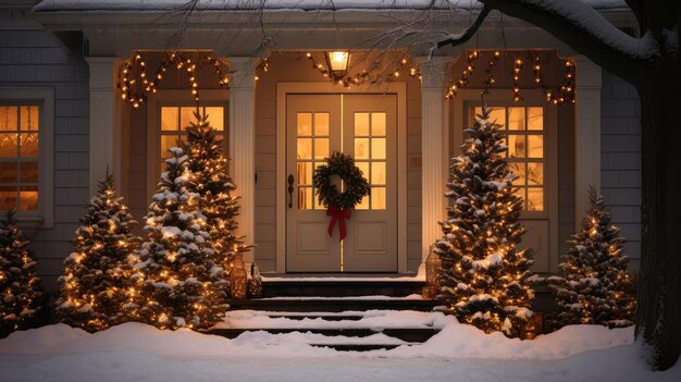 생성 인공지능 기술로 만든 크리스마스 나이트 라이트 (Christmas night lights) 가 집을 장식합니다.