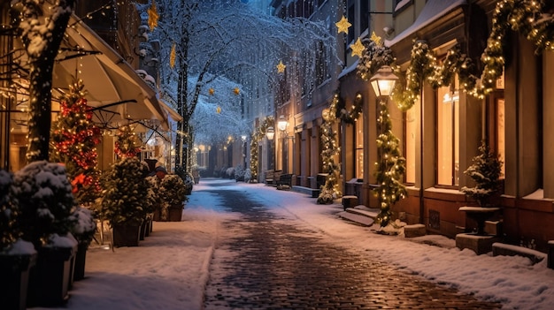 Christmas night street long exposure photography of empty space without people here