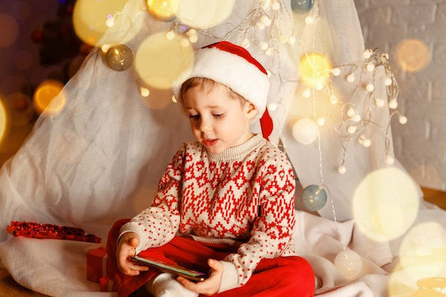 Christmas online family congratulations smiling european boy