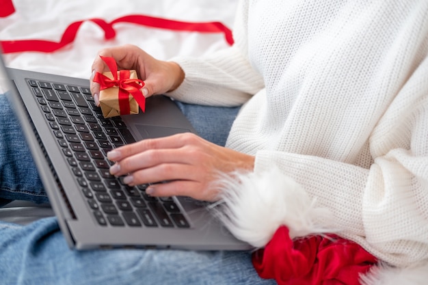 Christmas online shopping close up