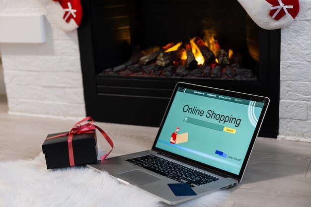 Christmas online shopping using laptop