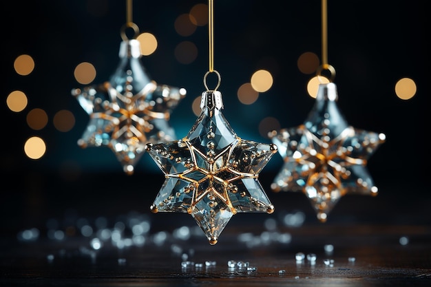 Christmas Ornament Glass Stars on Dark Background