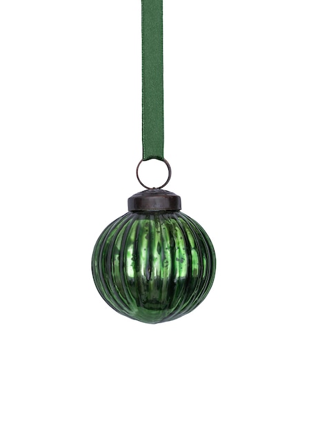 Christmas ornament Green glass retro Christmas toy isolated on white background