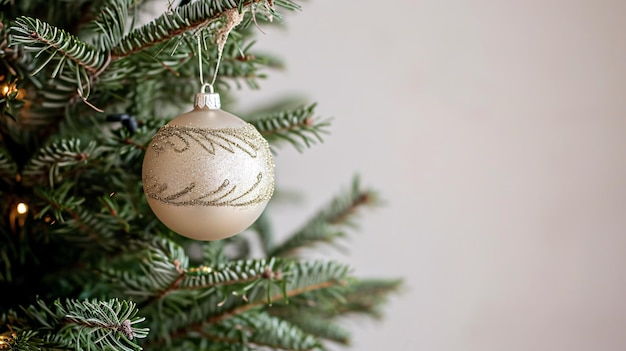 a christmas ornament hanging from a christmas tree