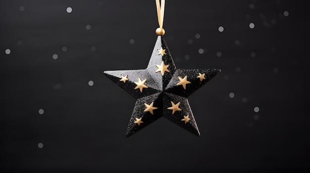 A Christmas ornament with gold glitter on a solid black background