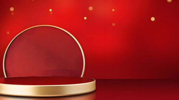 A christmas ornament with gold glitter on a solid red background