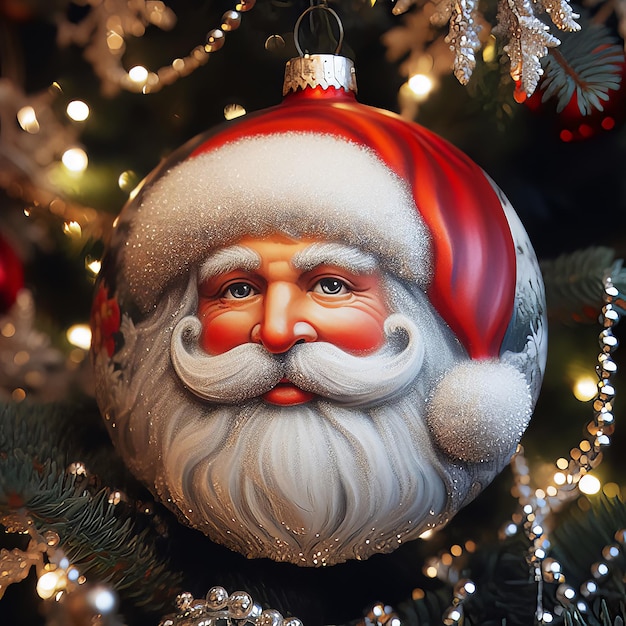 A christmas ornament with a santa claus face