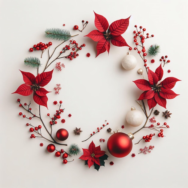 Photo christmas ornament with white background and red spheres