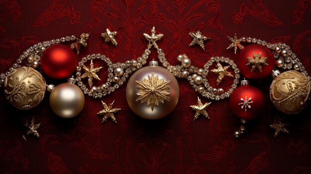 Фото Рождественские украшения и шарики, установленные на роскошном красном бархатном фоне.