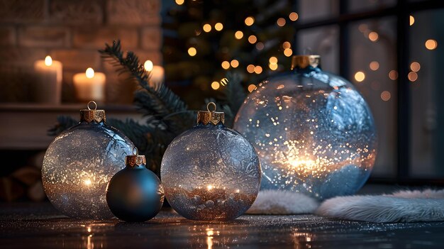 Christmas ornaments are scattered on the floor by the tree