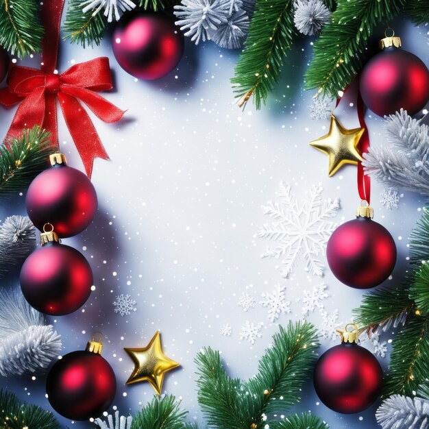 Christmas ornaments and fir tree decoration on background