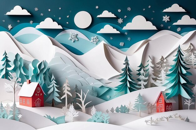 Christmas paper decoration winter landscape showscape