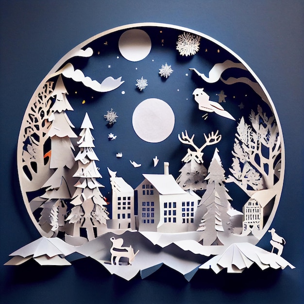 Christmas paper decoration winter landscape showscape