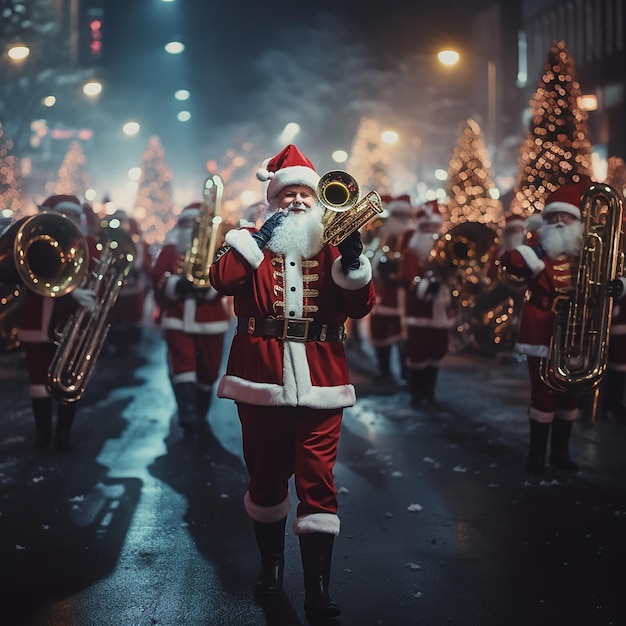 Photo a christmas parade with floats marching bands and santa claus hd hud ultra 4k fine focus