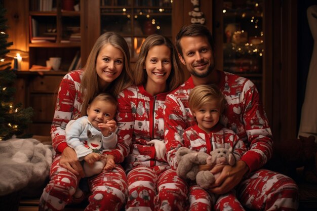 Foto festa di natale la famiglia guardava film natalizi e sorseggiava cacao caldo fino alle prime ore del mattino