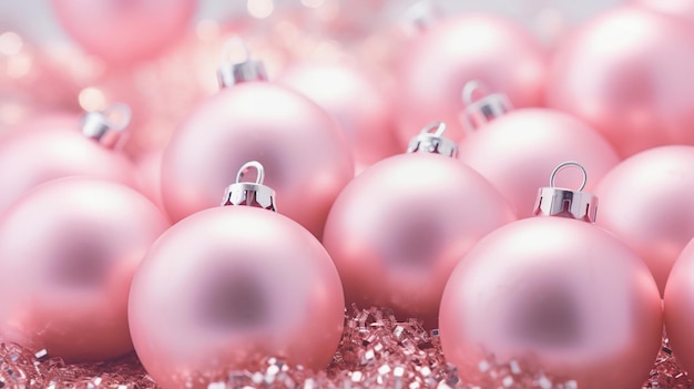 Рождественские пастельные розовые безделушки крупным планом Абстрактный фон праздничных украшений